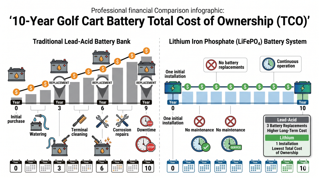 10-Year Golf Cart Battery Total Cost of Ownership (TCO)