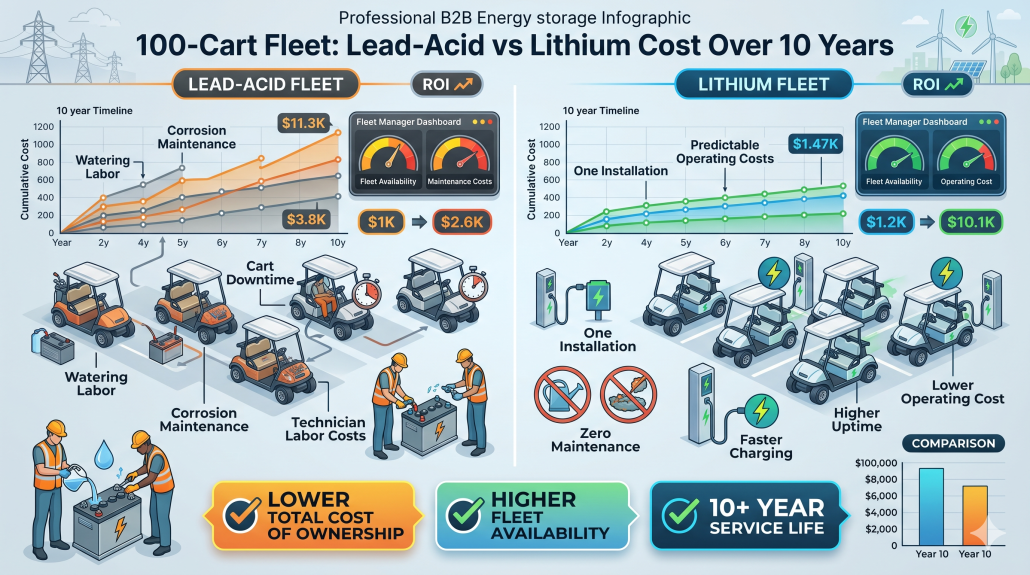 100-Cart Fleet Lead-Acid vs Lithium Cost Over 10 Years