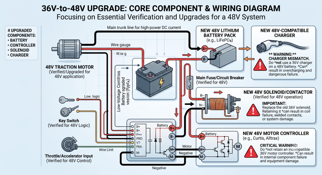 36V-to-48V Lithium Upgrade Diagram in golf cart battery systems