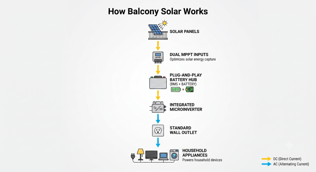 A System Workflow Diagram Shows How Balcony Solar Works