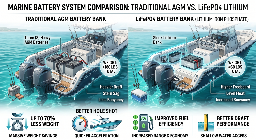 AGM vs Lithium Weight Reduction Graphic