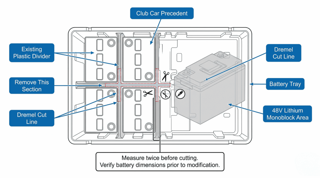 Club Car Precedent Battery Tray Cut-Out Guide