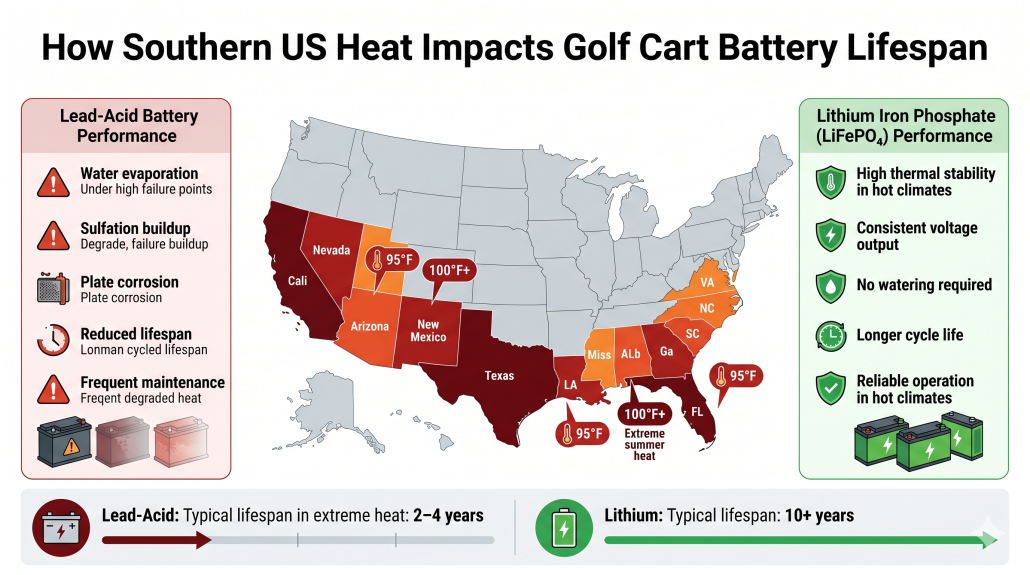 How Southern US Heat Impacts Golf Cart Battery Lifespan