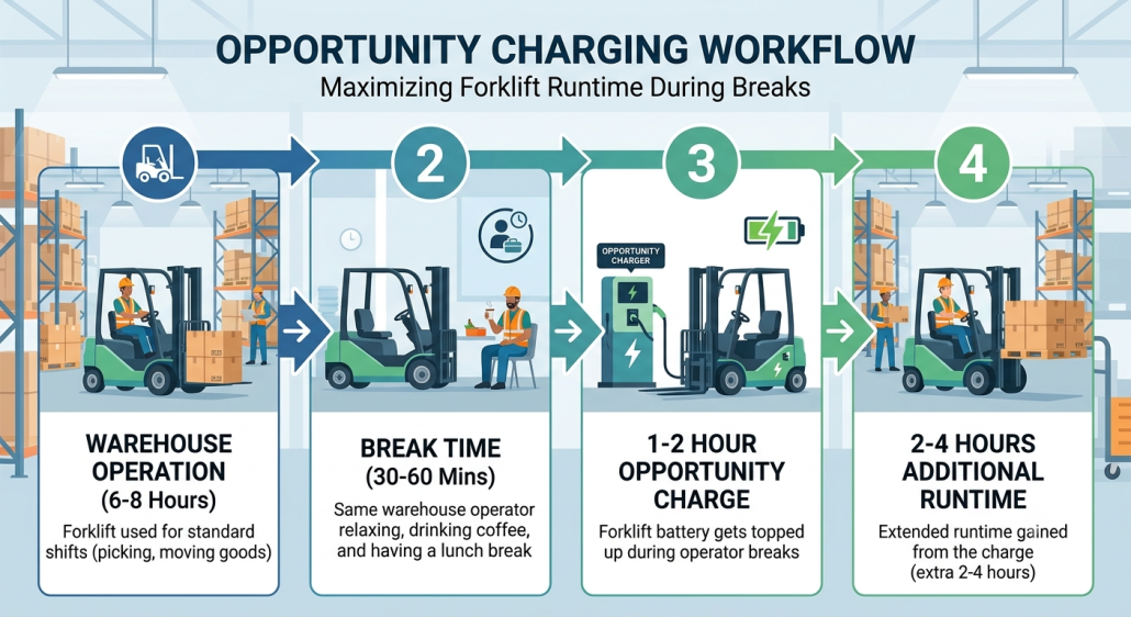Opportunity Charging Workflow with leoch forklift battery