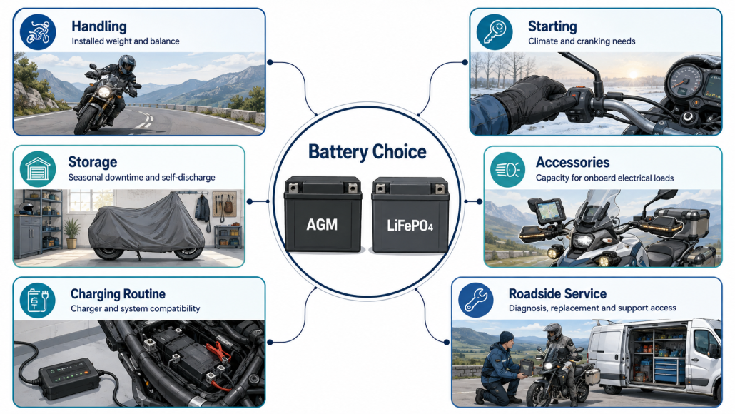 Approved AGM and lithium motorcycle battery fitment comparison