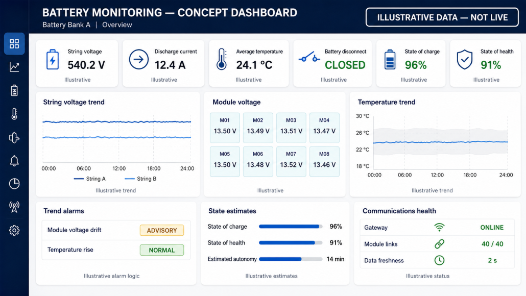 Data center battery monitoring parameters and trends