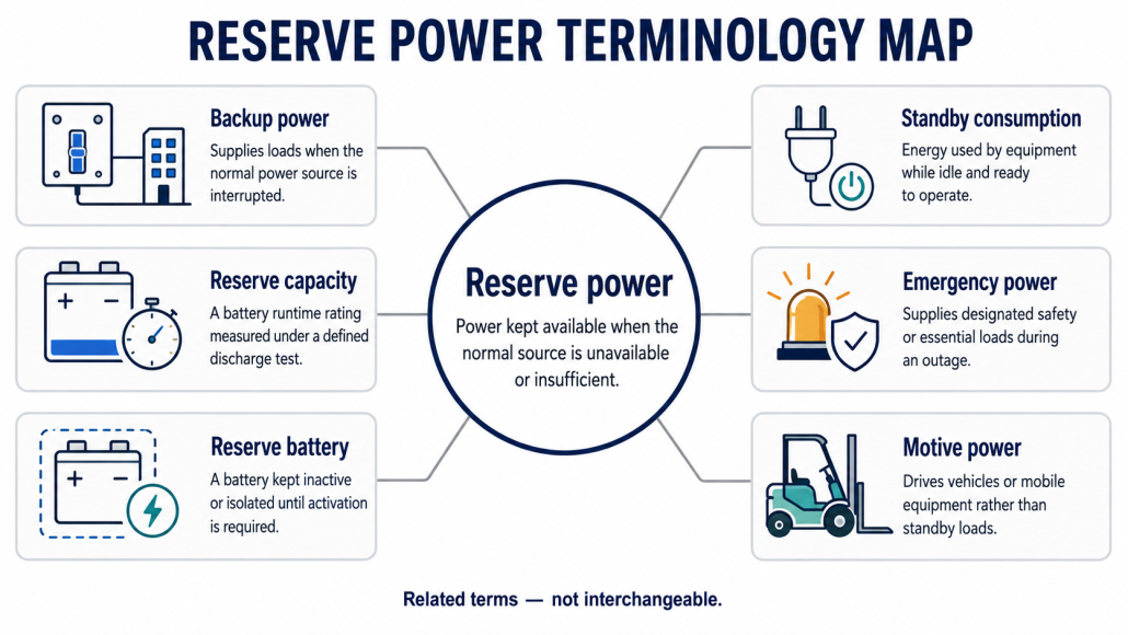 Differences between reserve power and commonly confused battery terms