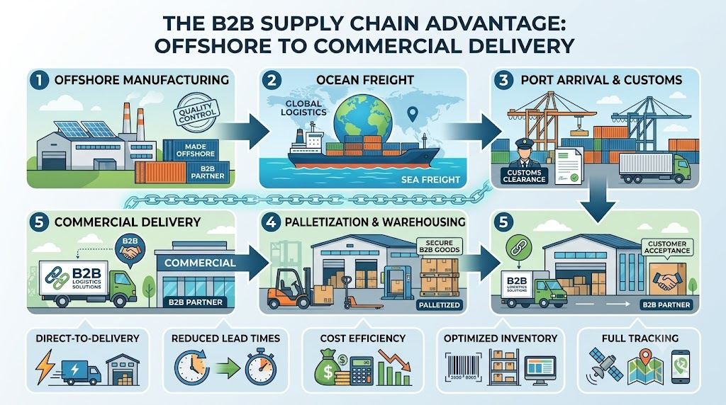 the B2B supply chain advantage from offshore manufacturing directly to palletized commercial delivery